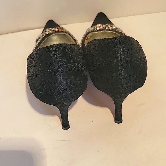 Women’s Nina Black Jeweled Brocade Heels SZ81/2M - Picture 5 of 8